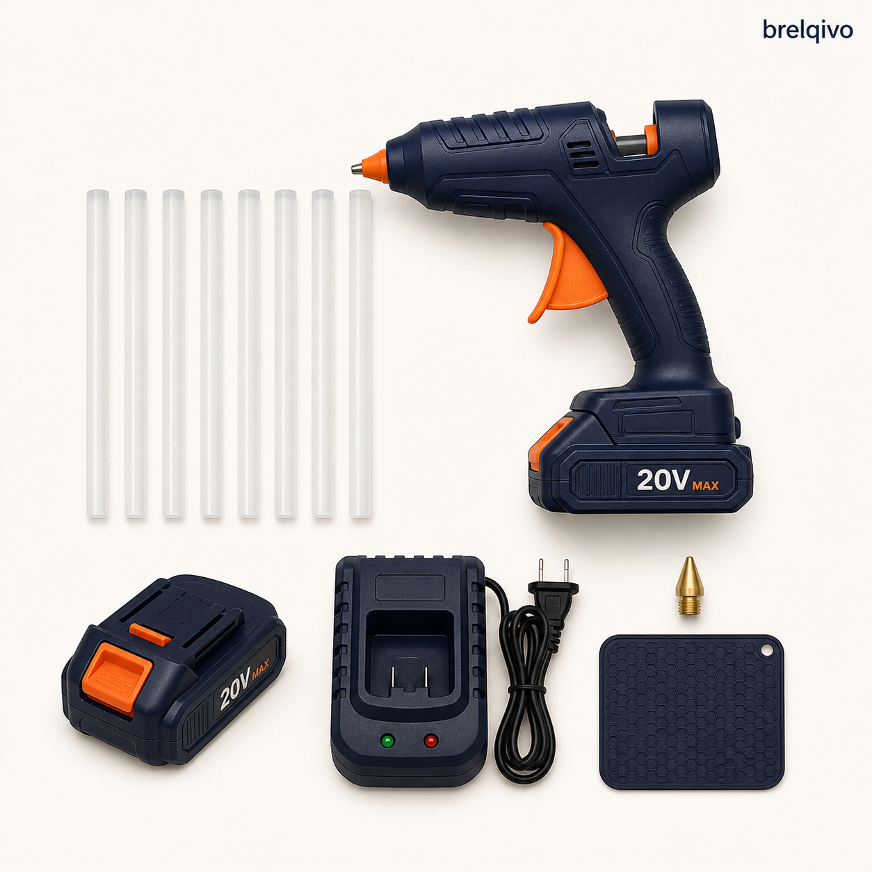BRELQIVO 20V Cordless Hot Glue Gun – Fast-Heat Repair Tool with Battery
